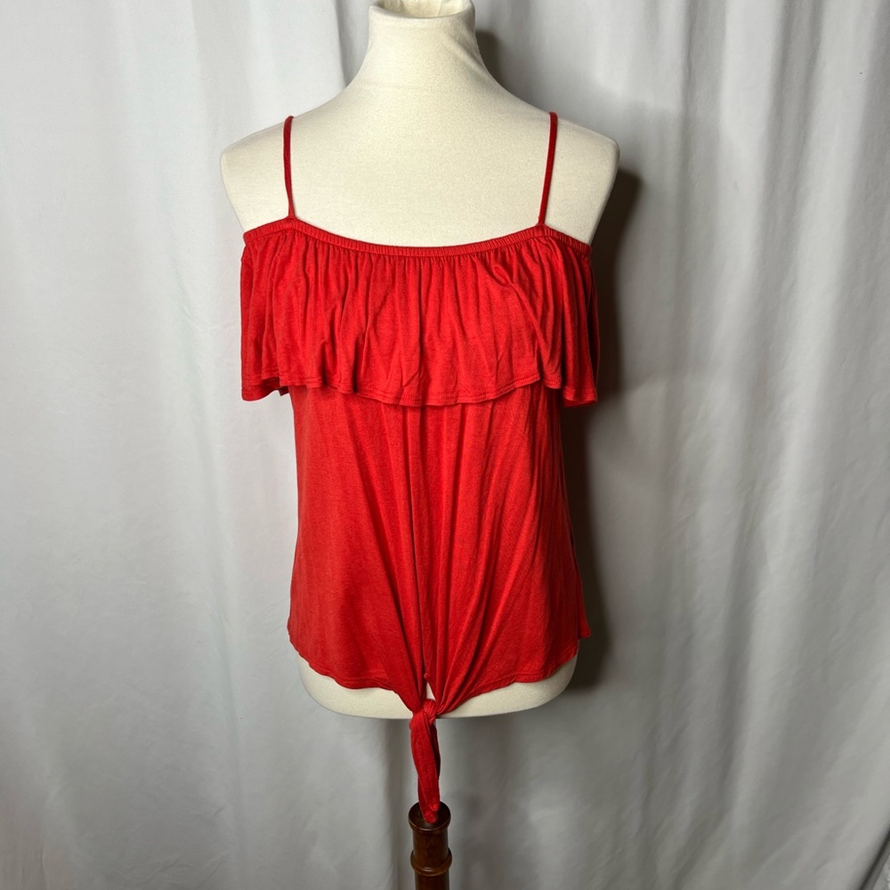 Cha Cha Vente Red Ruffle Off Shoulder Tie Front Top Size L